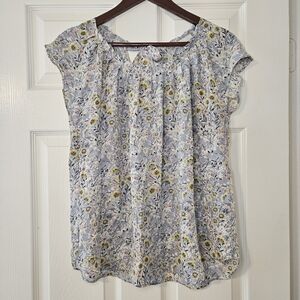 LC Lauren | Conrad Floral Cap Sleeve Blouse | Blue Print Tie-Back Top | Size L